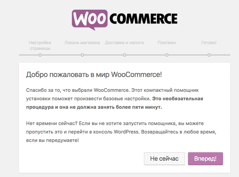Окно настроек WooCommerce WooCommerce для WordPress