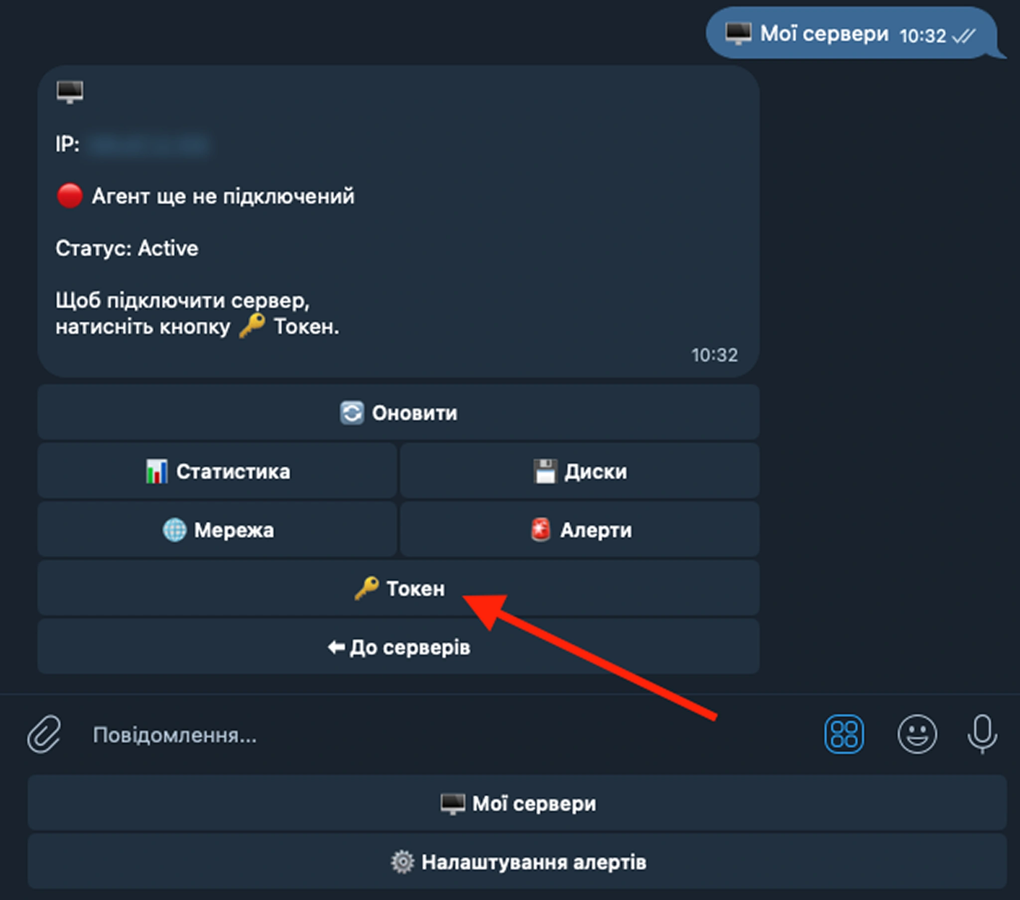 Процесс подключения сервера к боту от HostPro с помощью токена.