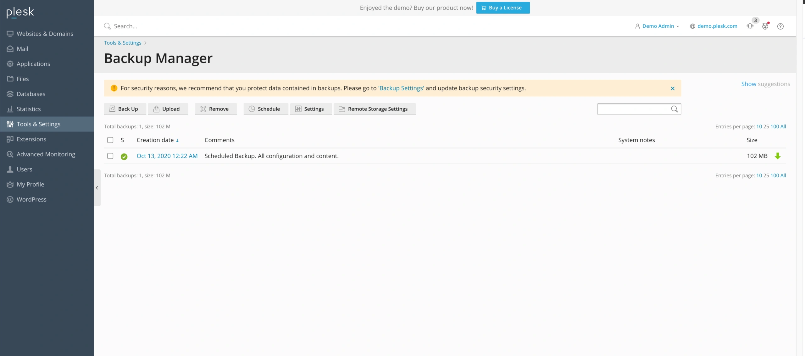 Backup Manager Plesk
