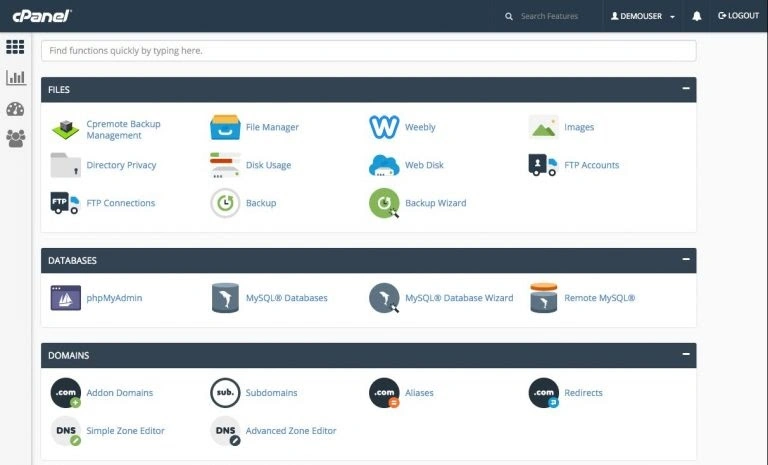 Интерфейс cPanel Панель управления cPanel