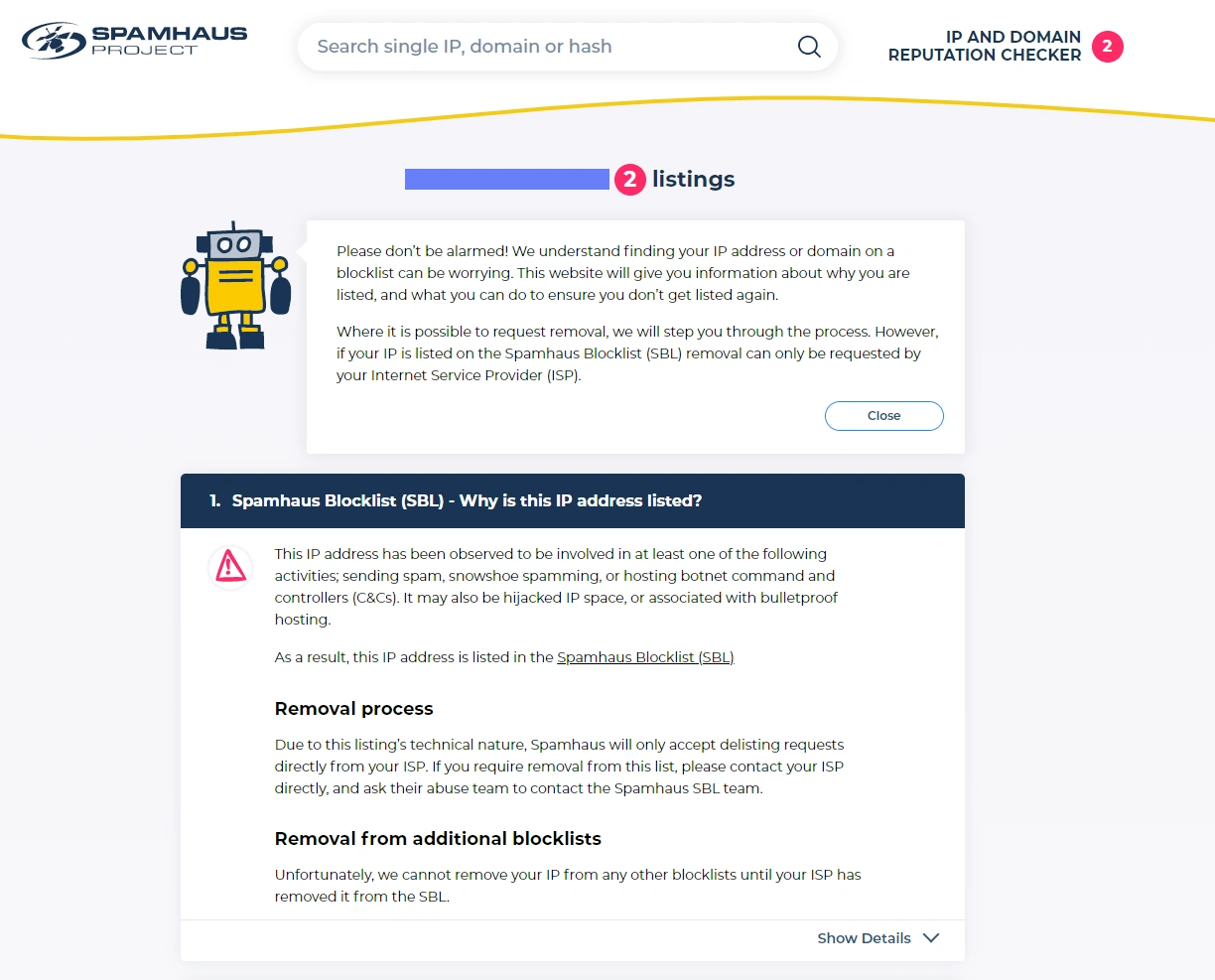 SpamHaus Blocklist Removal Center