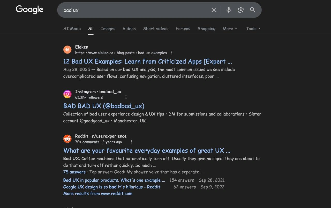 Eсли ввести в поиске bad ux, то вся выдача будет со шрифтом Comic Sans | Блог HostPro