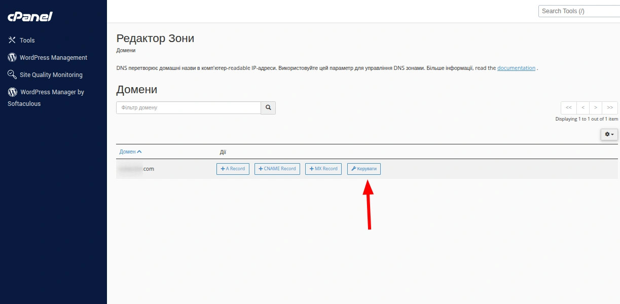Управление доменом в cPanel.
