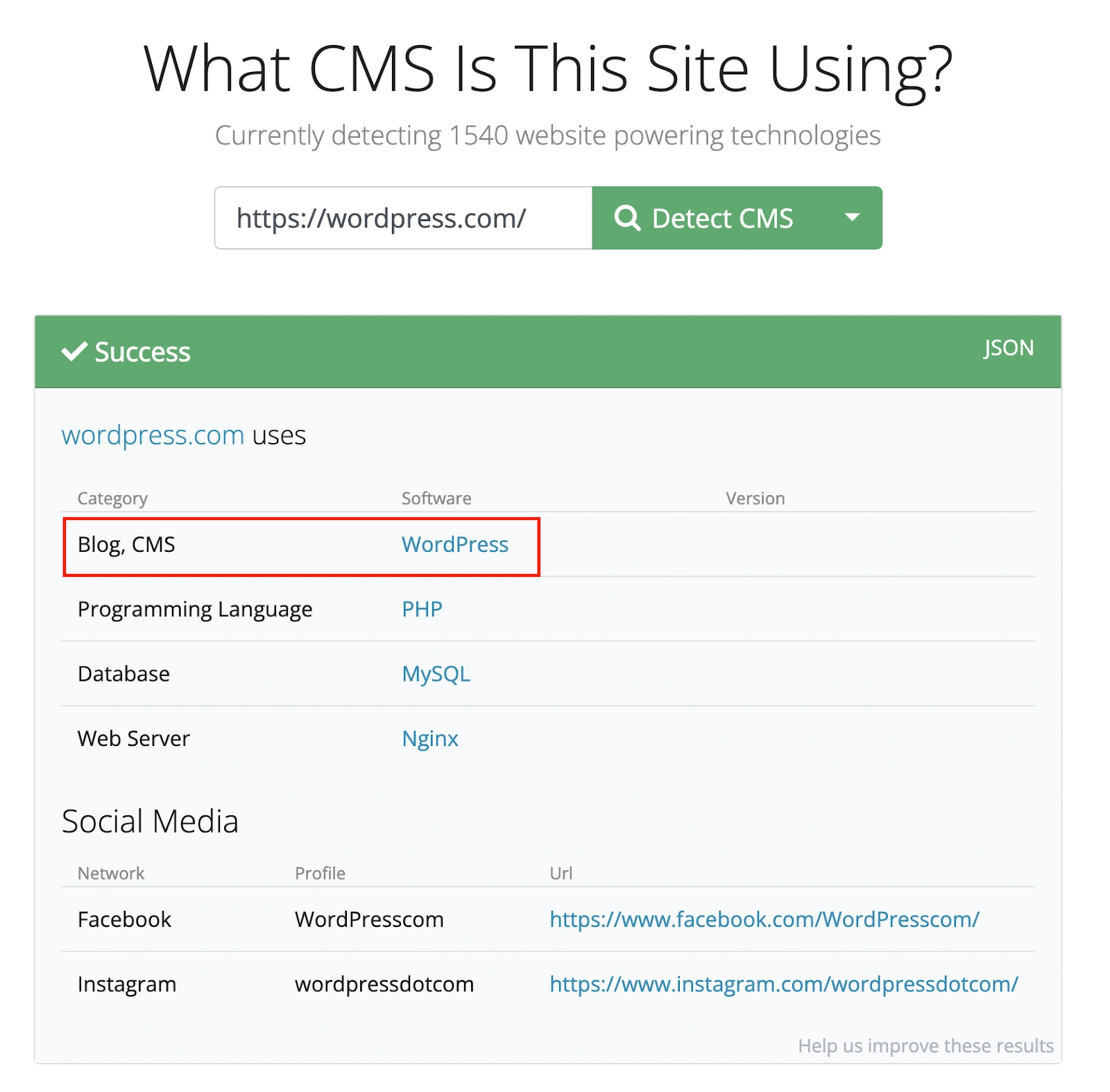Визначення CMS на якій розроблено сайт за допомогою спеціального сервісу