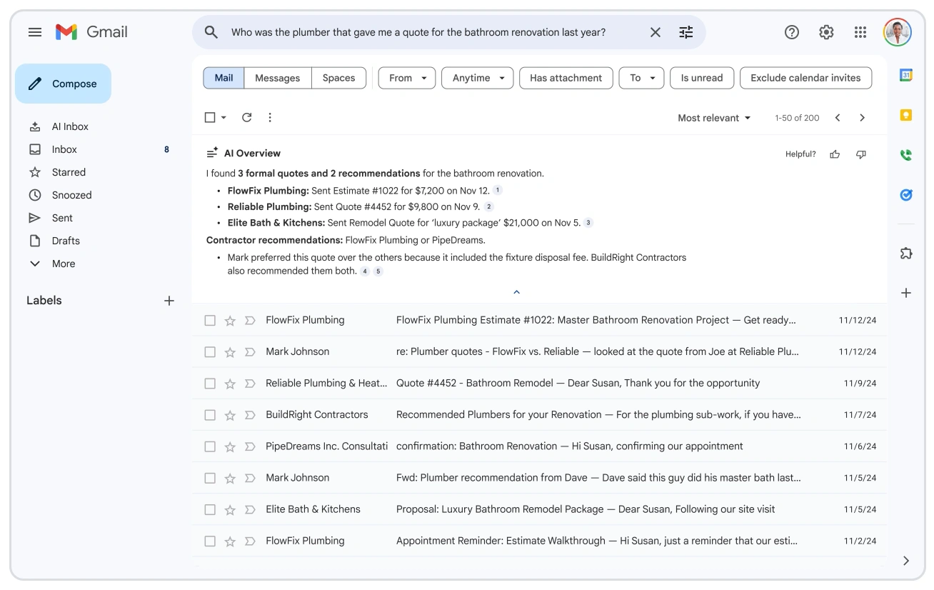 Приклад AI-пошук по поштовій скриньці