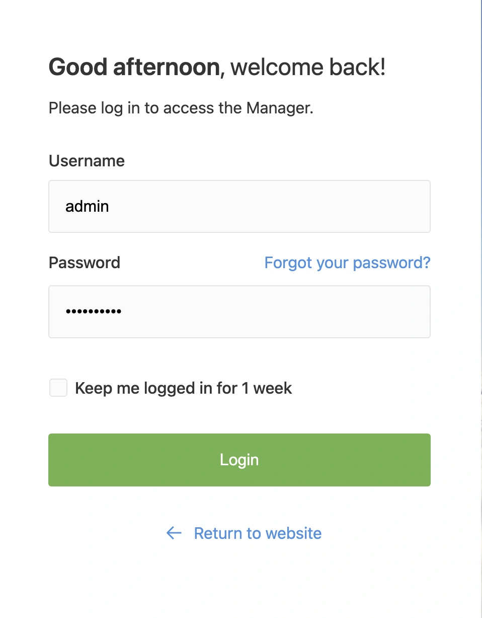 Процес входу в адміністративну панель MODX