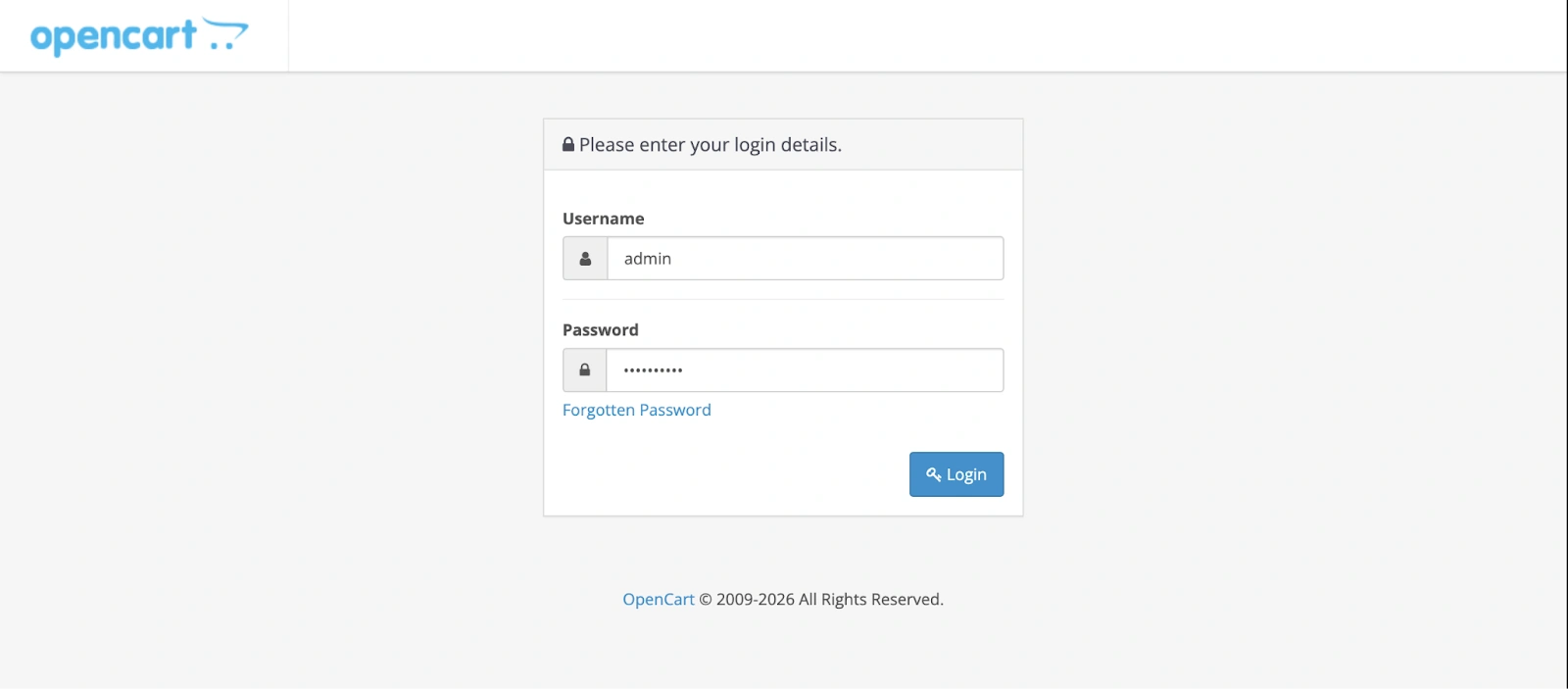 Процес входу в адмінку OpenCart