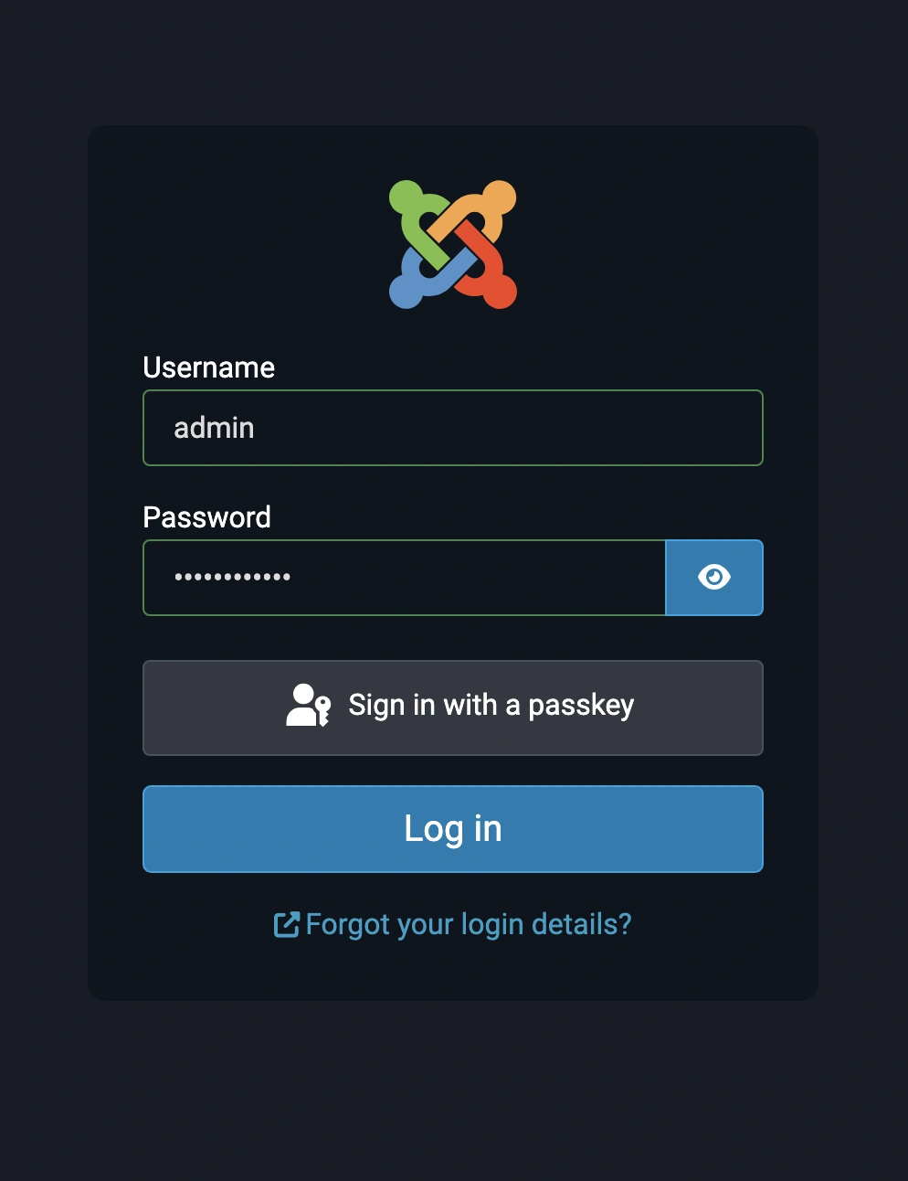 Процес входу в кабінет адміна в CMS Joomla