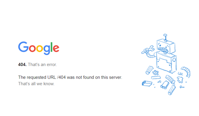 Ошибка 404 в Google. 