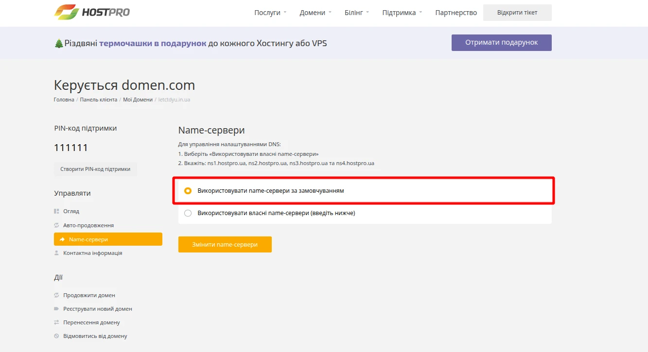 Вибір NS для домену за замовчуванням | Wiki HostPro