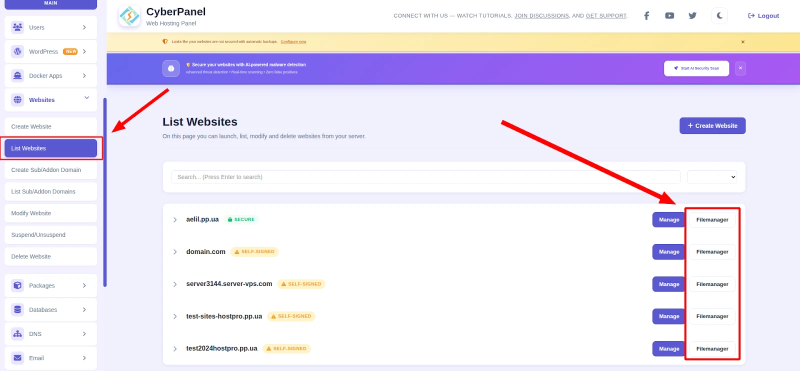 Як знайти кореневий каталог сайту в CyberPanel | Wiki HostPro