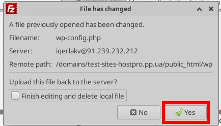 Збереження зміненого файлу через FilleZilla | Wiki HostPro